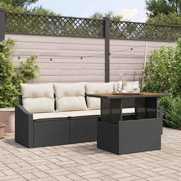 vidaXL Tuin Sofa Set 5 st Zwart Poly riet, Verzenden, Nieuw, Rotan, 5 zitplaatsen