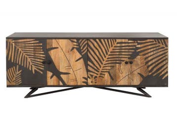 Massives Dressoir TROPICAL 160cm grijs Mangoholz bloemen, Ophalen of Verzenden, Nieuw