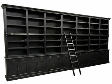 Boekenkast XXXL zwart - zwart met trap Reeuwijk 700 x 260cm, Huis en Inrichting, Ophalen of Verzenden, Nieuw