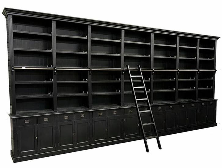 Boekenkast XXXL zwart - zwart met trap Reeuwijk 700 x 260cm, Huis en Inrichting, Kasten | Buffetkasten, Ophalen of Verzenden