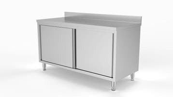 RVS Werkbank, Werktafel met schuifdeuren en met, Gebruikt