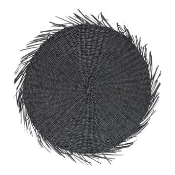 Wanddecoratie Zeegras cirkel franjes zwart  38cm, Verzenden, Nieuw