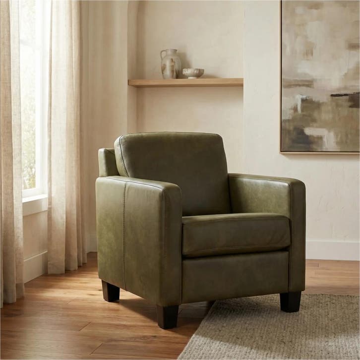 Leren fauteuil Smart - Granada Moss (olijf/groen) - Poten, Huis en Inrichting, Fauteuils, 50 tot 75 cm, 75 tot 100 cm, Nieuw, Leer