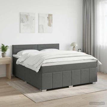 vidaXL Boxspringbed met matras Donkergrijs 140 x 200 cm Stof, Verzenden, Nieuw, Tweepersoons, Stof
