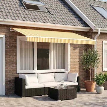 vidaXL Vervangingsdoek voor zonnescherm Geel en Wit 350 x, Tuin en Terras, Zonneschermen, Verzenden, Nieuw