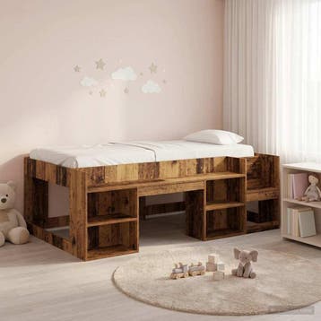 vidaXL Jeugd bedframe met opbergruimte Oud hout 75 x 190 cm, Verzenden, Nieuw, Bruin, Hout