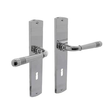 Deurklink Helena op schild sleutelgat 56mm chroom - deurb..., Ophalen of Verzenden, Nieuw, Chroom, Klink of Kruk