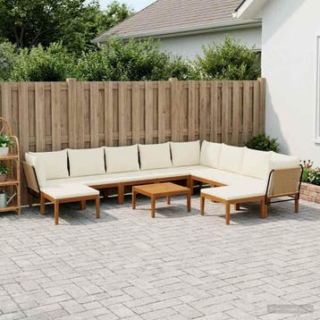 vidaXL 11 st Massief acaciahout & touw Naturel, Verzenden, Nieuw, Meer dan 8 zitplaatsen
