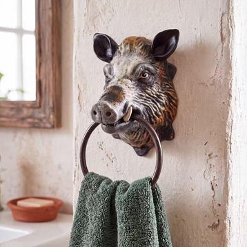 sculptuur, Wild zwijn handdoekhouder - 18.5 cm - Gietijzer