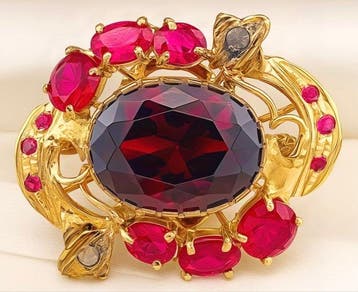 Zonder minimumprijs - Ring - 9 kt. Geel goud, Zilver Granaat, Nieuw