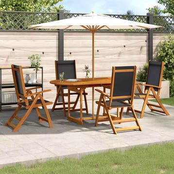 vidaXL 5-delige Tuinset massief acaciahout en textileen, Tuin en Terras, 4 zitplaatsen, Nieuw, Tuinset, Verzenden