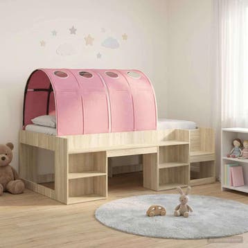 vidaXL Bedframe met tunnel 3 st Sonoma eiken en roze Bewerkt, Verzenden, Nieuw, Bruin, Hout