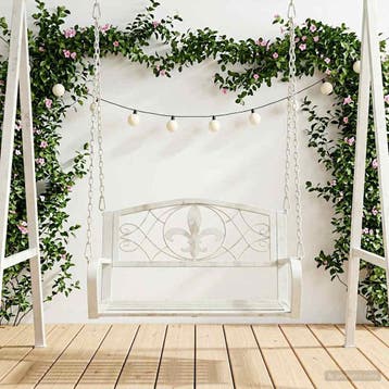 vidaXL Schommelbank Staal 71,5 x 59 x 55 cm Antiek wit, Verzenden, Nieuw, Metaal