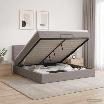 vidaXL Ottoman Bed met Matrassen en LED Taupe 140 x 200 cm, Verzenden, Nieuw