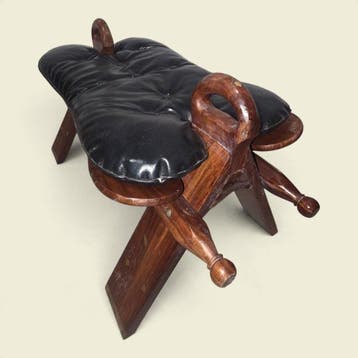 Kruk - kunstleder, hard hout - Vintage Camel Zadelkruk