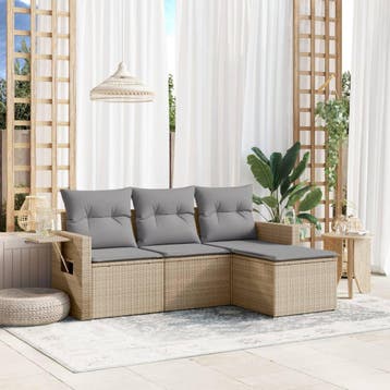 vidaXL 4-delige Loungeset met kussens poly rattan beige, Tuin en Terras, Tuinsets en Loungesets, Verzenden, Nieuw, Loungeset