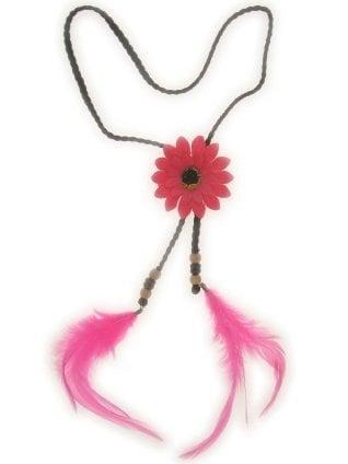 Hoofdbandje hippie met bloem en veren roze, Kleding | Dames, Ophalen of Verzenden, Nieuw