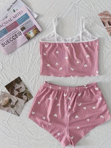 Dames Pyjama Set Hartjes Print - Cropped Cami Top met Strik, Kleding | Dames, Verzenden