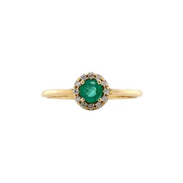 Gouden entourage ring met smaragd en diamant 14 karaat*, Verzenden, Zo goed als nieuw, Goud
