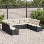 vidaXL Tuinbankenset met kussen 9 pcs Zwart en Crème, Verzenden, Nieuw, Rotan, Meer dan 8 zitplaatsen