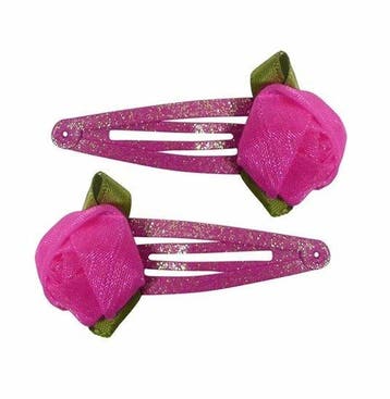 Haarspeld Klikklak 5cm - Roos Bloem - Glitter - Roze - Set, Nieuw