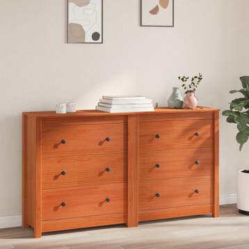 vidaXL Dressoir 2 st Wasbruin 140 x 35 x 80 cm Massief, Verzenden, Nieuw, Grenenhout, Minder dan 50 cm