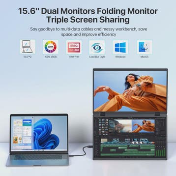 UPERFECT 15.6" Dubbele Draagbare Monitor FHD SRGB - Uitbreid, Verzenden, Nieuw