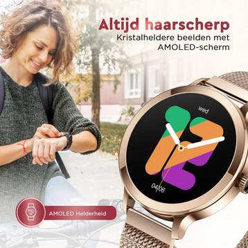 Golden Sound AMOLED Smartwatch Dames - 3 extra bandjes -, Ophalen of Verzenden, Zo goed als nieuw, Golden Sound