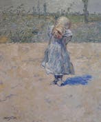 Chris van Dijk (1952) Impressionist -  Une fille joue avec, Antiek en Kunst