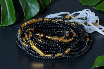 Waist Beads / Afrikaanse Heupketting -  Afi - Zwart / goud (, Sieraden, Tassen en Uiterlijk, Kettingen, Ophalen of Verzenden, Nieuw