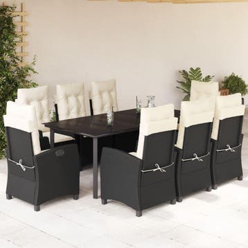 vidaXL 9-delige Tuinset poly rattan zwart, Verzenden, Nieuw, 8 zitplaatsen, Tuinset
