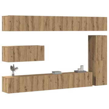 vidaXL 7-delig Tv-meubelset wandmontage bewerkt hout, Verzenden, Nieuw, Overige houtsoorten