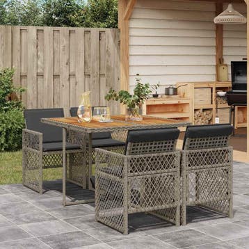 vidaXL 5-delige Tuinset met kussens poly rattan grijs, Verzenden, Nieuw, 4 zitplaatsen, Tuinset