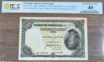 Portugal. - 2500 Reis 1909 - Pick 107 - stained