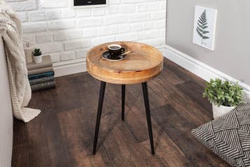 Stevige bijzettafel PURE NATURE 35cm naturel mangohout rond, Ophalen of Verzenden, Nieuw