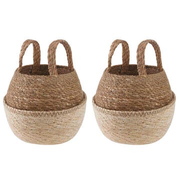 vidaXL Plantenpot met handvatten 2 pcs Wit Ø 22 x 20 cm 100%, Verzenden, Nieuw, Minder dan 30 cm