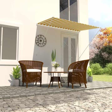 vidaXL Luifel uittrekbaar 200x150 cm geel en wit, Tuin en Terras, Zonneschermen, Verzenden, Nieuw