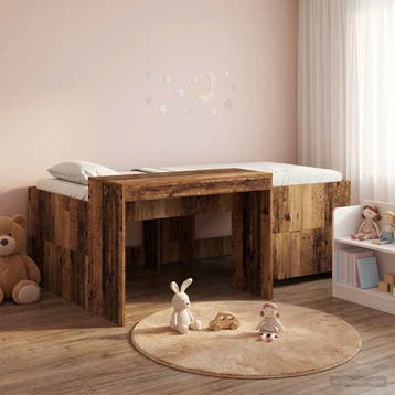 vidaXL Hoge Bed Frame met Bureau voor Kinderen Oud hout, Verzenden, Nieuw, Bruin, Hout