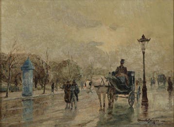 Franse school (XX) - Koets en figuren op straat
