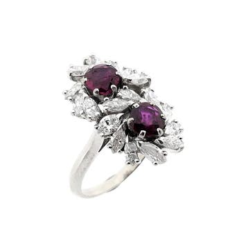 Exclusief witgouden cocktailring met robijn en diamant 0,..., Gebruikt, Ophalen of Verzenden, 17 tot 18, Met edelsteen