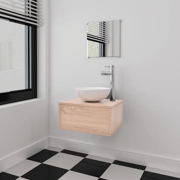 vidaXL 3-delige Badkamermeubelset met wastafel beige, Verzenden, Nieuw, Overige typen
