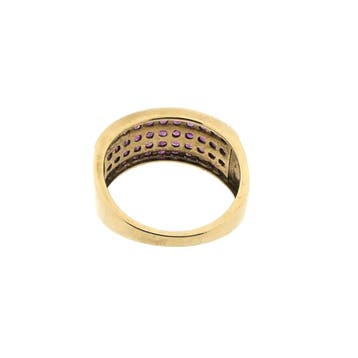 9 karaat ring met robijn, Sieraden, Tassen en Uiterlijk, Ringen, 18 tot 19, Gebruikt, Geel, Ophalen of Verzenden
