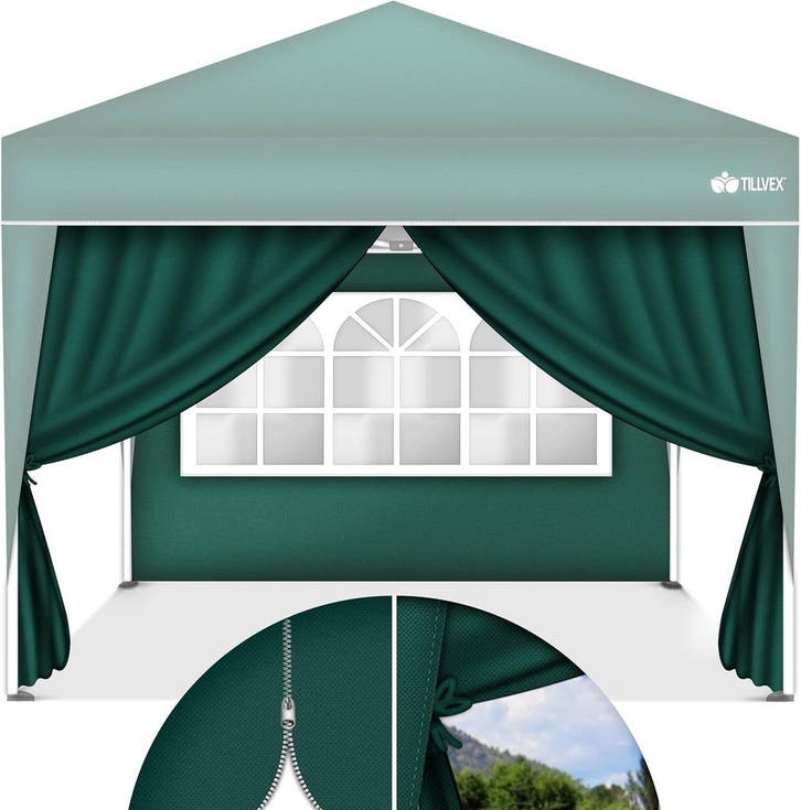 Zijwand voor paviljoen - 3x3m - 2 stuks - Groen - Tillvex®, Tuin en Terras, Partytenten, Zo goed als nieuw, Verzenden