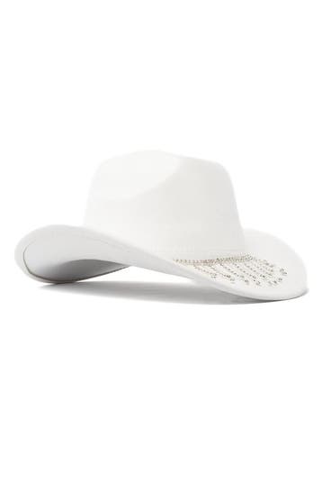 KIMU® Cowboyhoed Wit Strass Steentjes Ketting Witte Cowgirl, Ophalen of Verzenden, Nieuw, Carnaval