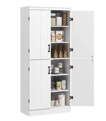 Witte hoge keukenkast met 4 deuren en 6 planken, Huis en Inrichting, Verzenden, Nieuw