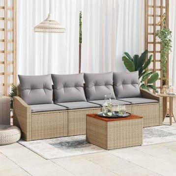 vidaXL Tuinbankenset met opslag 5 pcs Beige en Licht Grijs, Verzenden, Nieuw, Rotan, 5 zitplaatsen