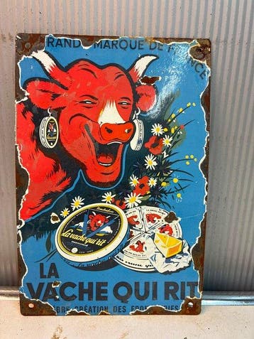La Vache Qui Rit – Emaille Reclamebord met Rode Koe -