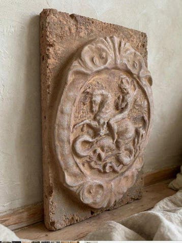 sculptuur, San Giorgio uccide il drago calcare - 37 cm -