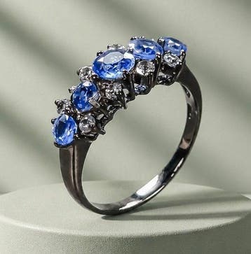 925 zilver zwart gerhodineerd - saffier - topaas - Ring