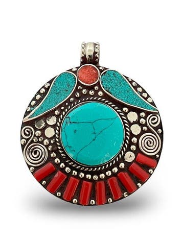 - Tibet Zilver - Turkoois - Koraal - Hanger